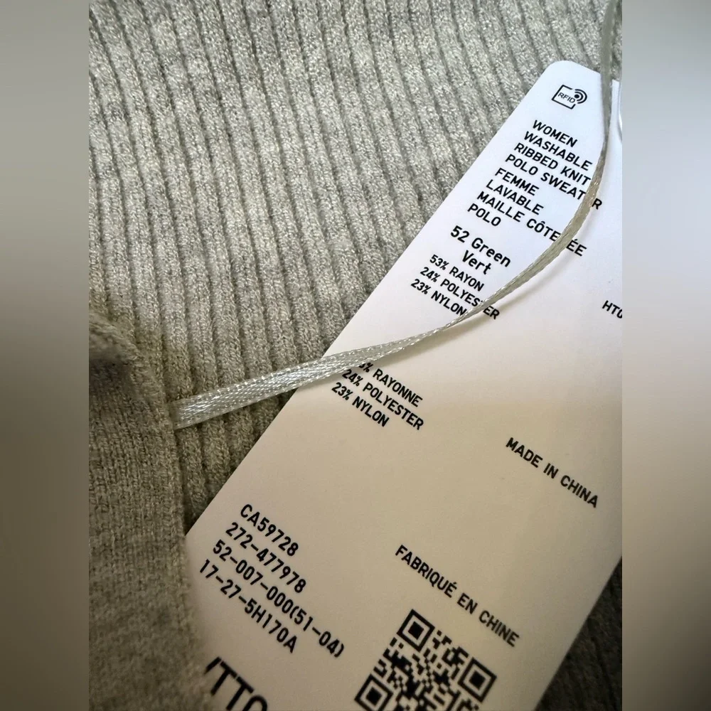 UNIQLO - NWT - Mint Light Green Sage Ribbed Polo Sweater - Picture 5 of 5